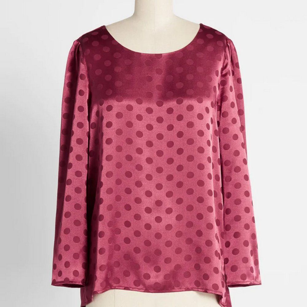 Modcloth Feelin' A Little Dotty Blouse in wine